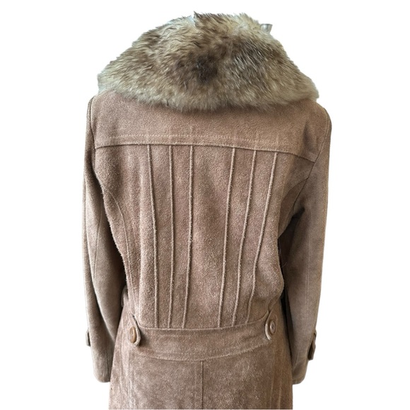 •SOLD• Vintage Penny Lane Coat Belted Suede Faux Fur Tan - Picture 7 of 10